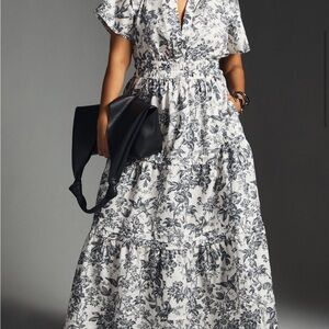 Anthropologie Black and White Floral Maxi Dress